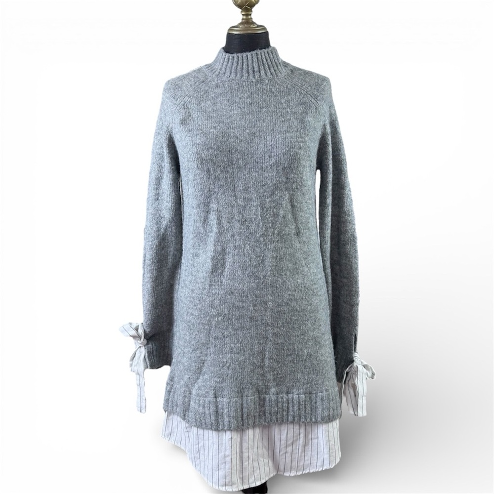 English Factory Dress Sweater Layered Knit Grey Size Medium